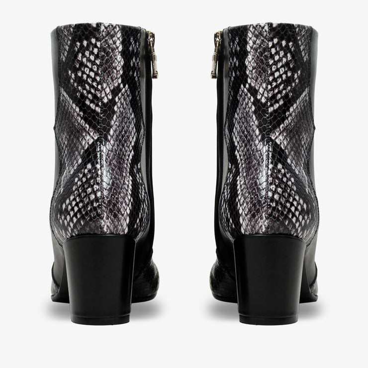 Gray Black & White Leather Block Heel Boot