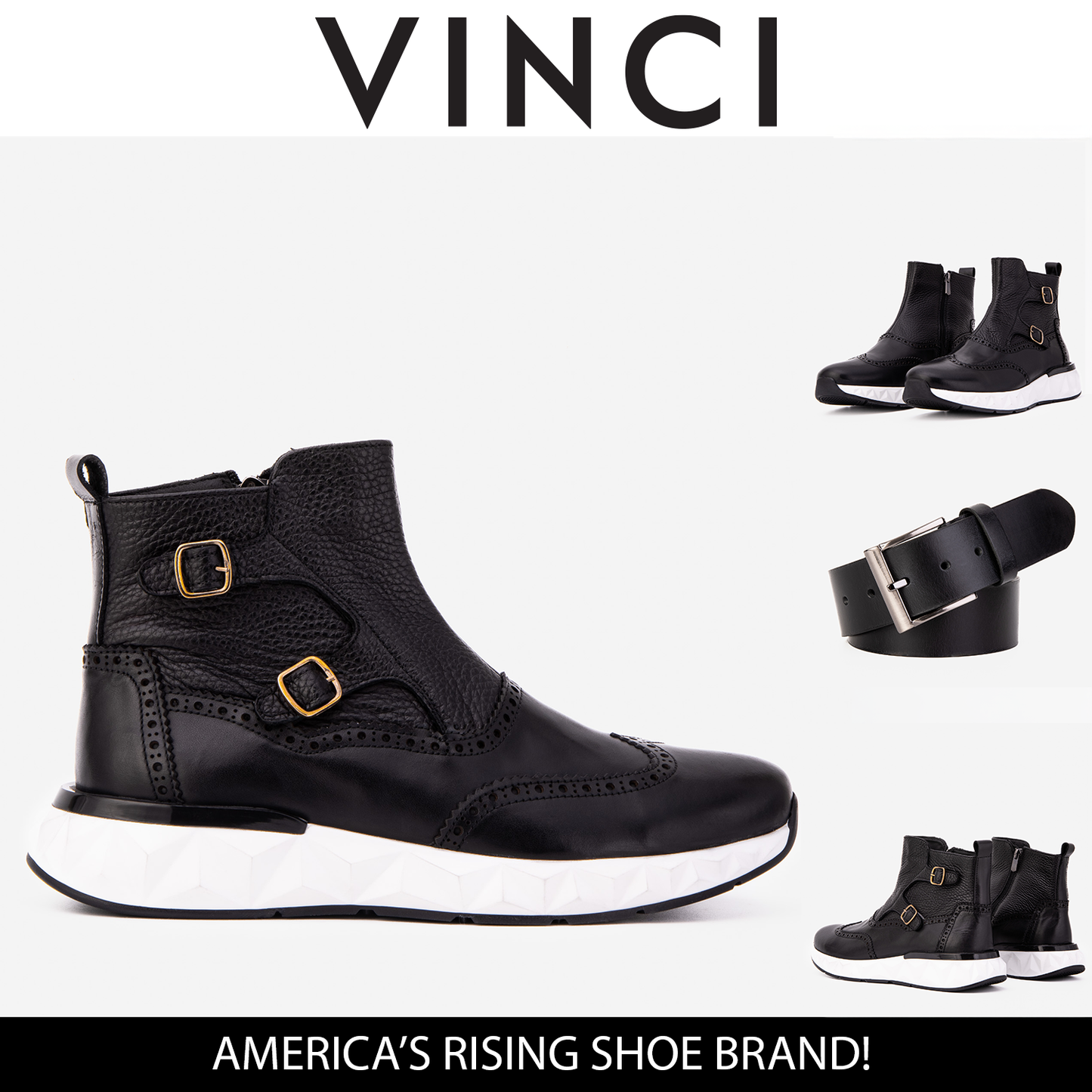 Las Botas de Hombre de Cuero Negro con Hebilla Stealth Wingtip