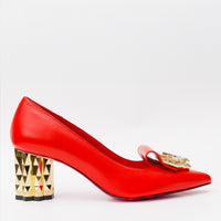 The Love Red Leather Block Heel Pump Women Shoe