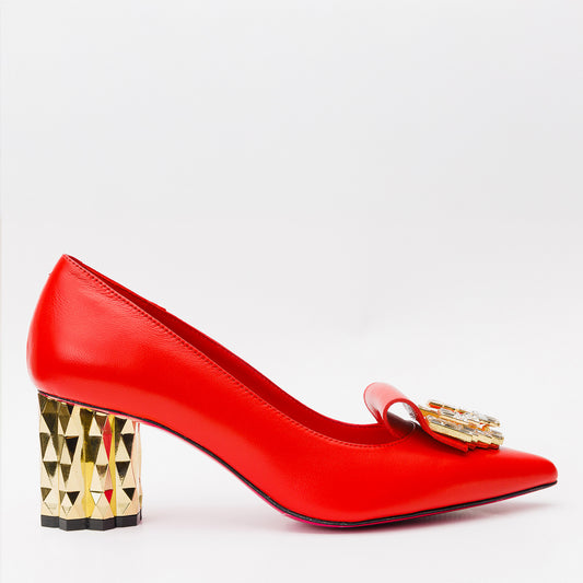 The Love Red Leather Block Heel Pump Women Shoe