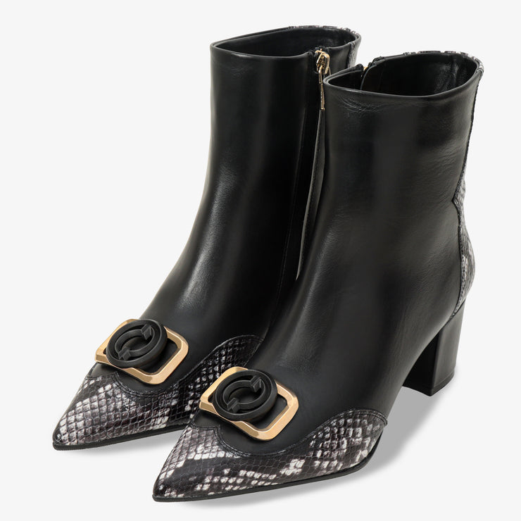 Gray Black & White Leather Block Heel Boot