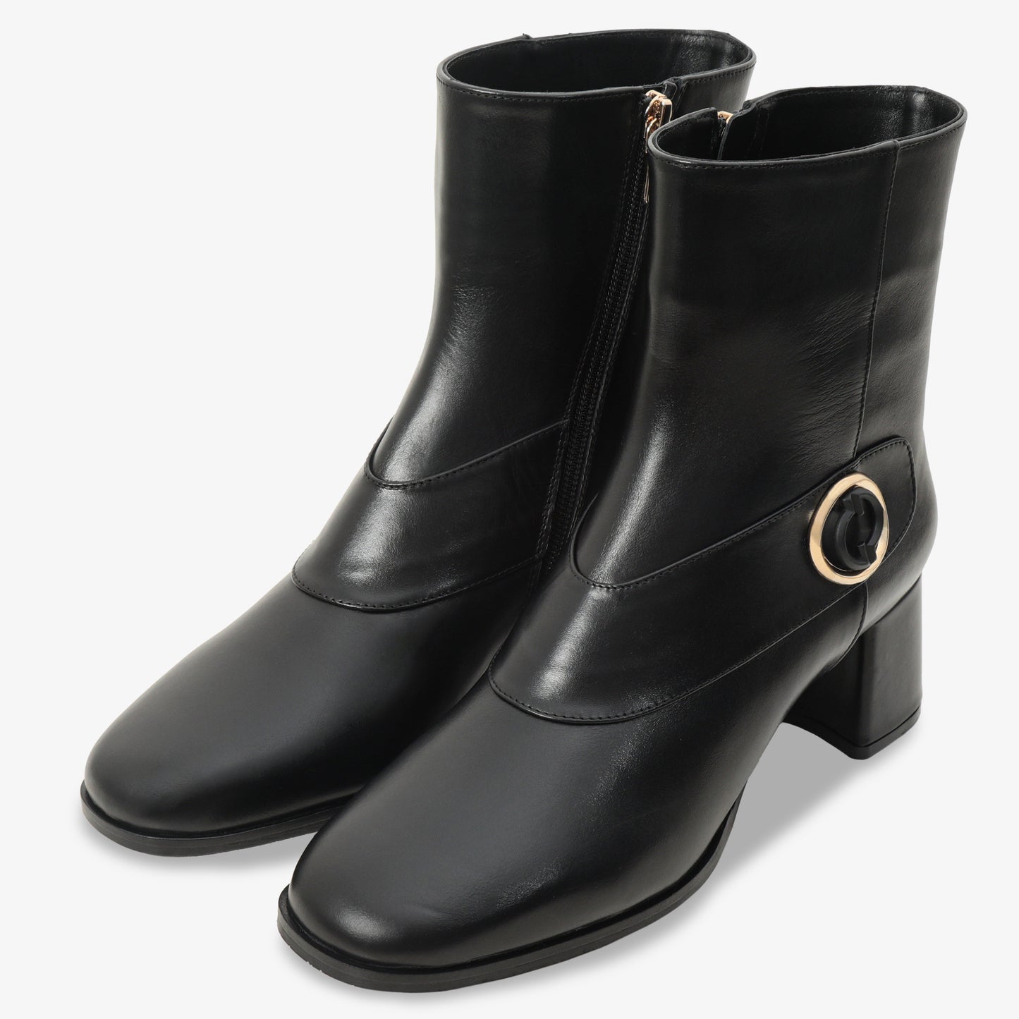The Windsor Black Leather Block Heel Women Boot