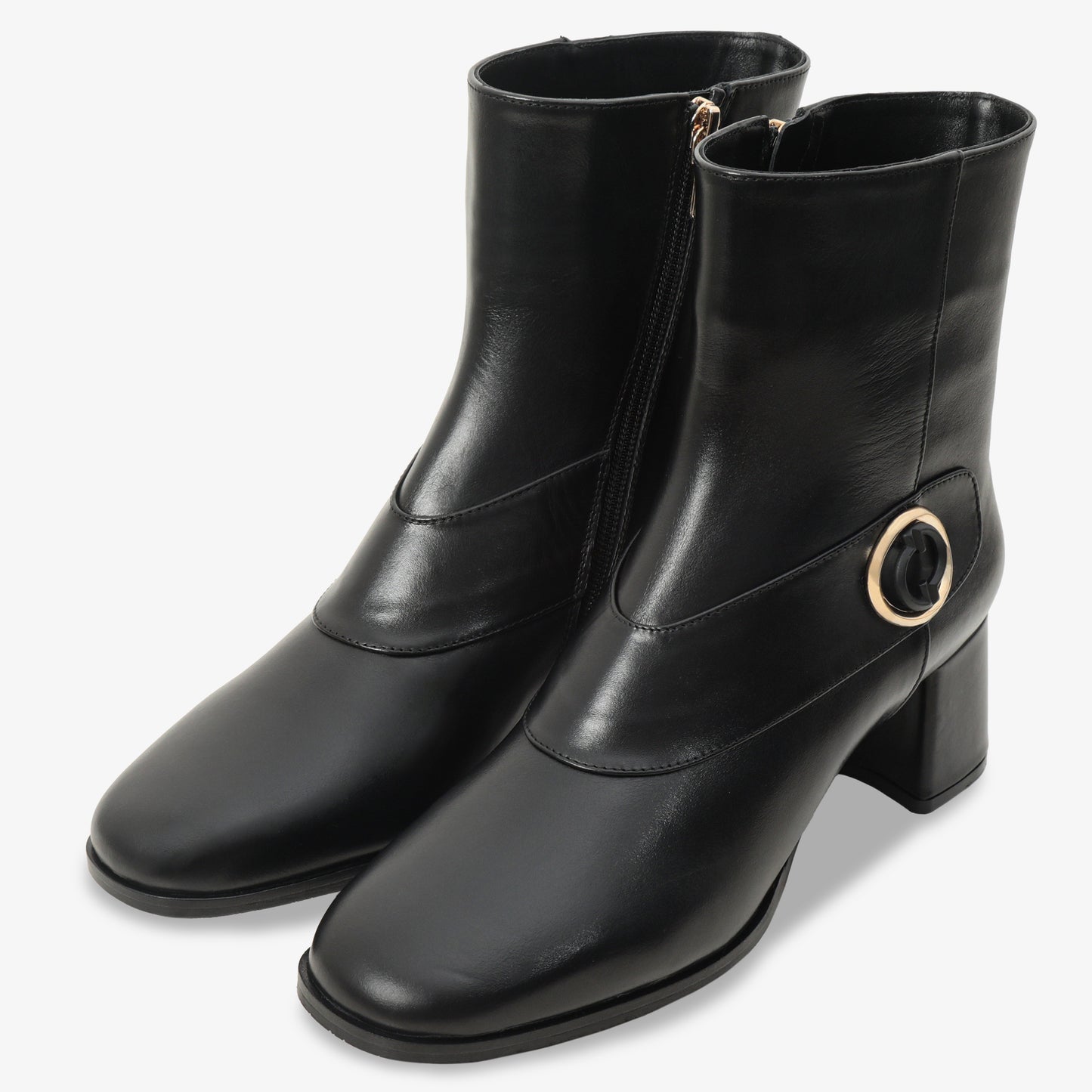Bota de mujer con tacón de bloque de cuero negro Windsor