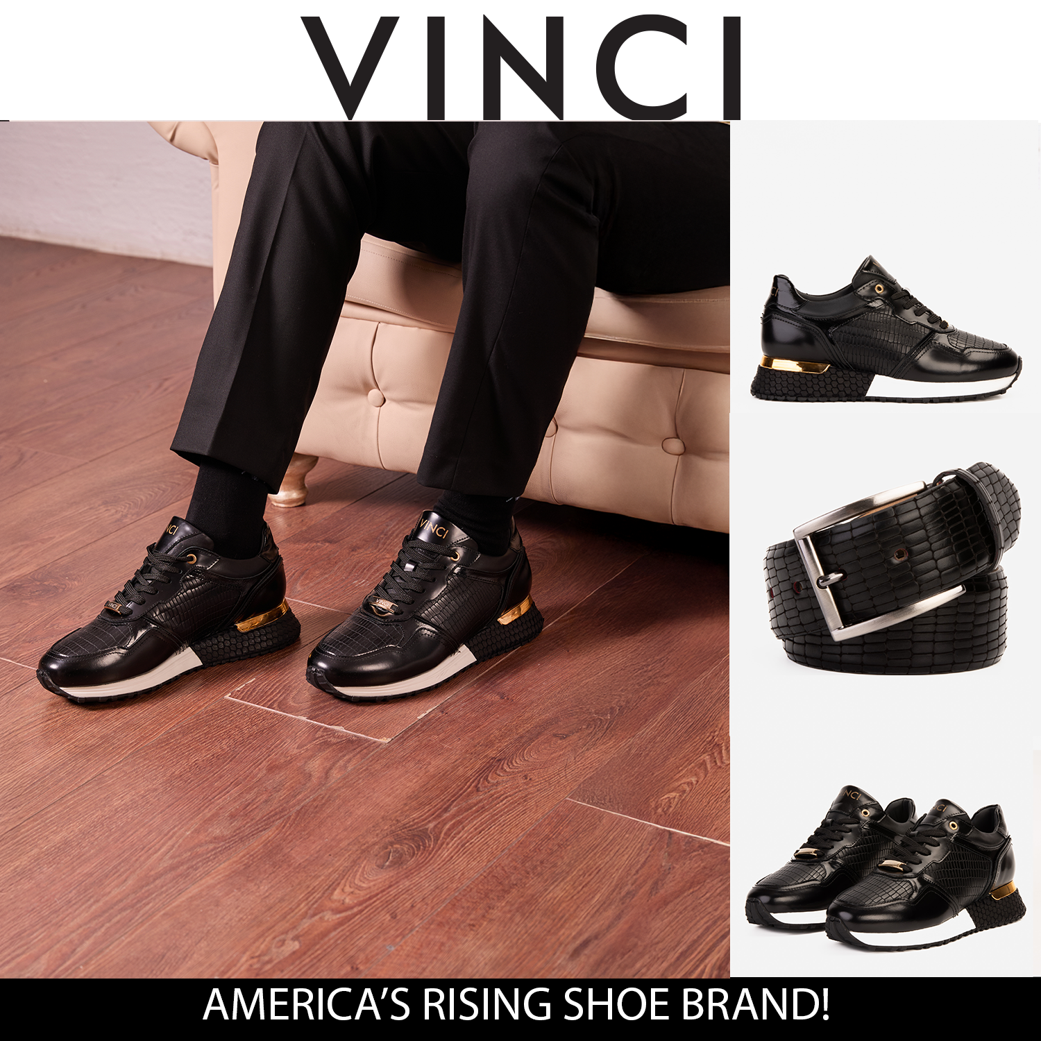 The Empire Black Leather Men Sneaker – Vinci Leather Shoes