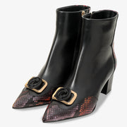 Gray Black & Fuchsia Leather Block Heel Boot