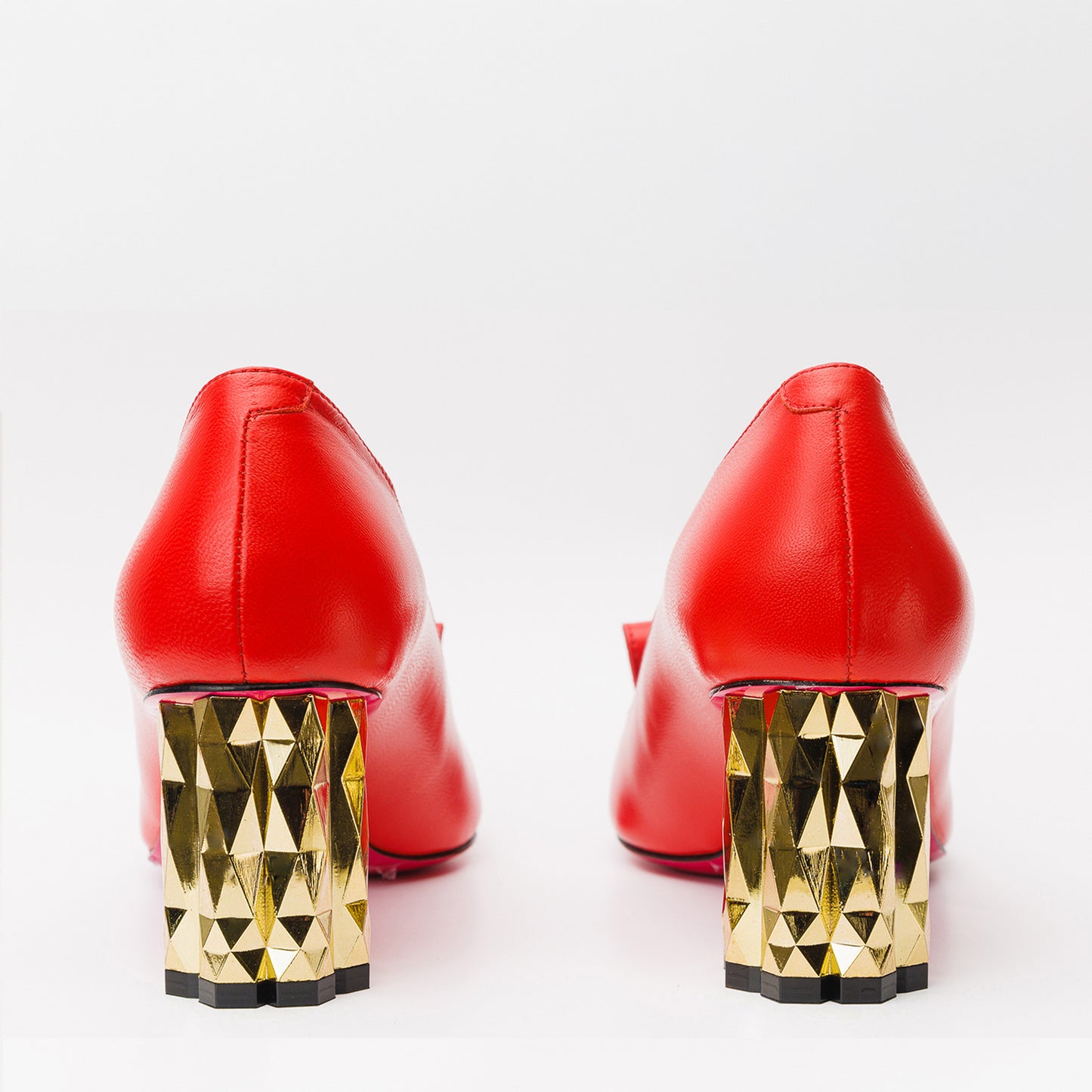 Zapatos de tacón de bloque de cuero rojo Love para mujer 