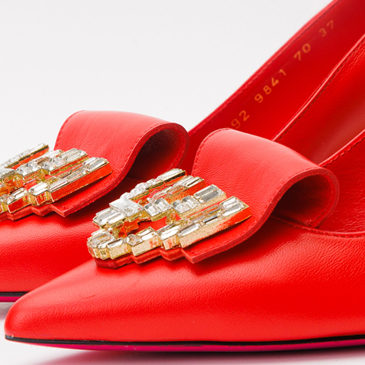 Zapatos de tacón de bloque de cuero rojo Love para mujer 