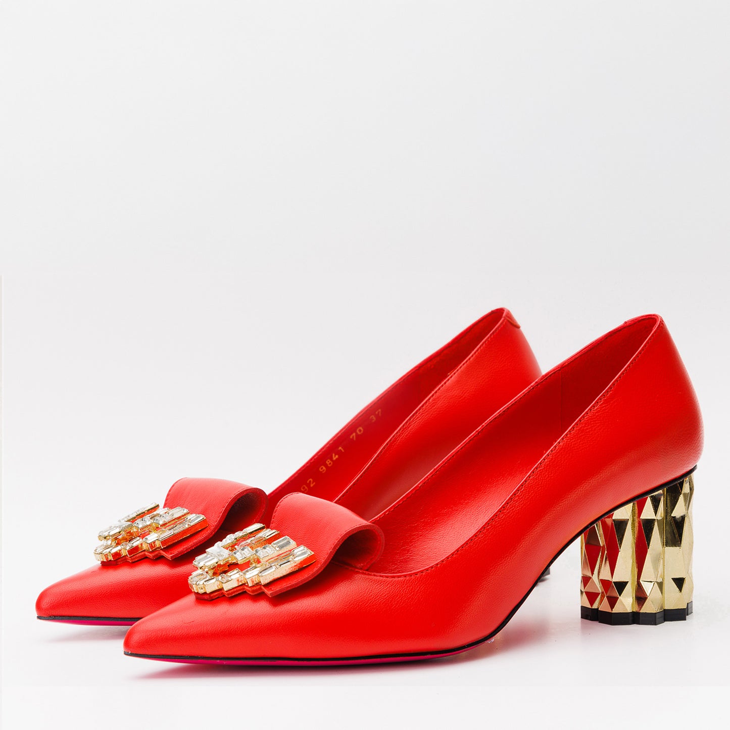 Zapatos de tacón de bloque de cuero rojo Love para mujer 