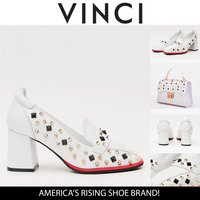 The Infanta White Spike Leather Block Heel Pump Women Shoe