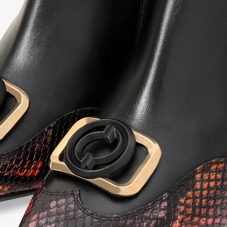 Gray Black & Fuchsia Leather Block Heel Boot