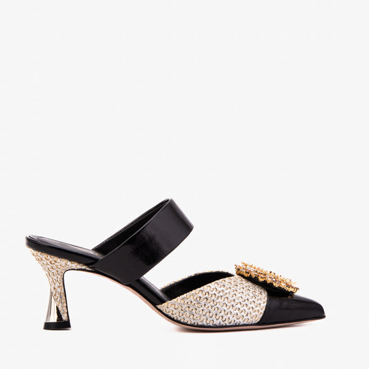 The Valencia Black & Cream Jewel Heel Women Mule Shoe