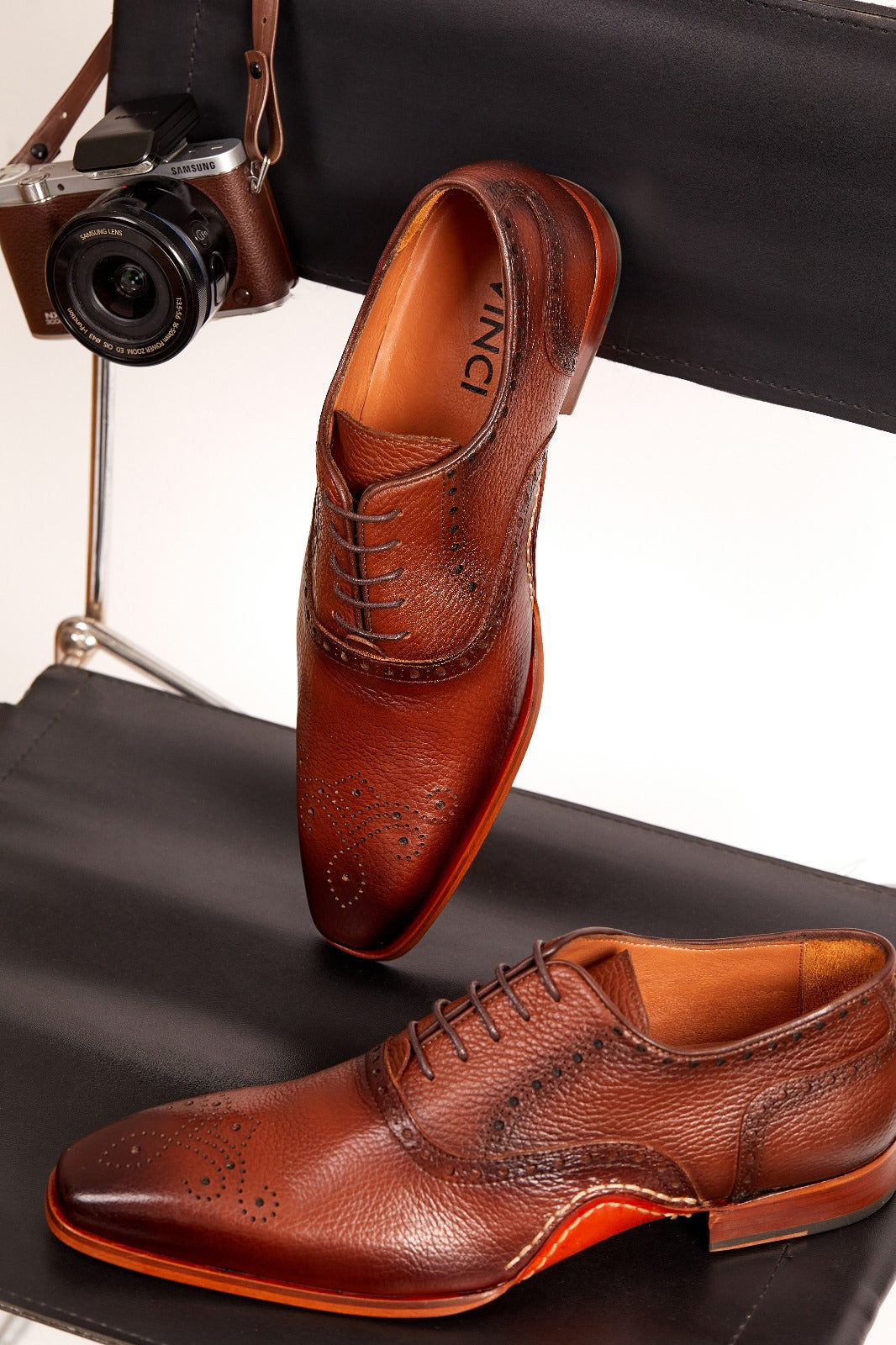 The Draco Handmade Tan Semi Brogue Oxford Men Shoe
