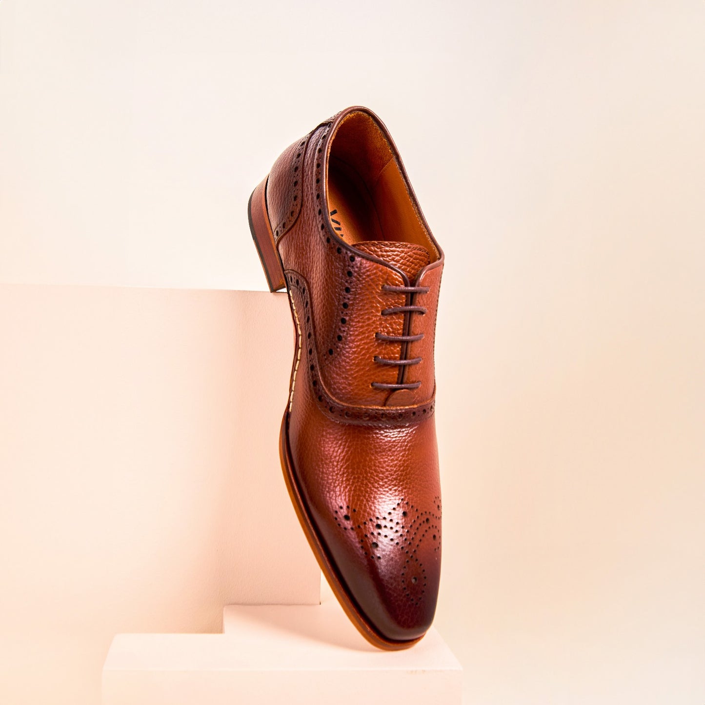 The Draco Handmade Tan Semi Brogue Oxford Men Shoe