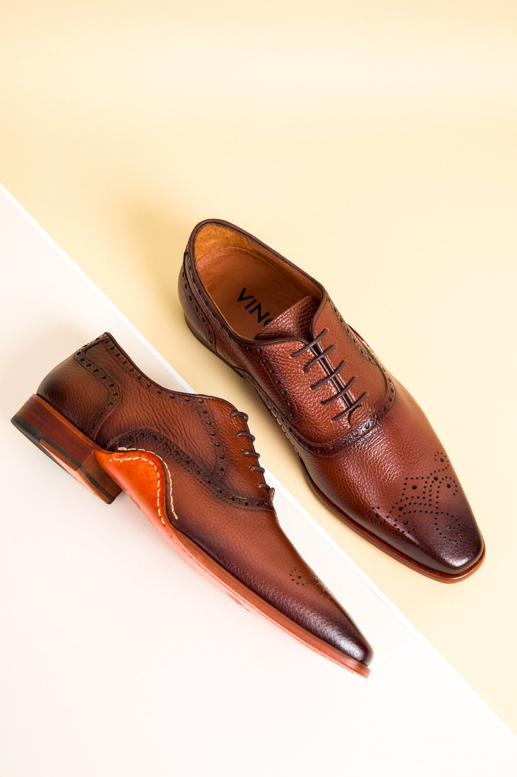 The Draco Handmade Tan Semi Brogue Oxford Men Shoe