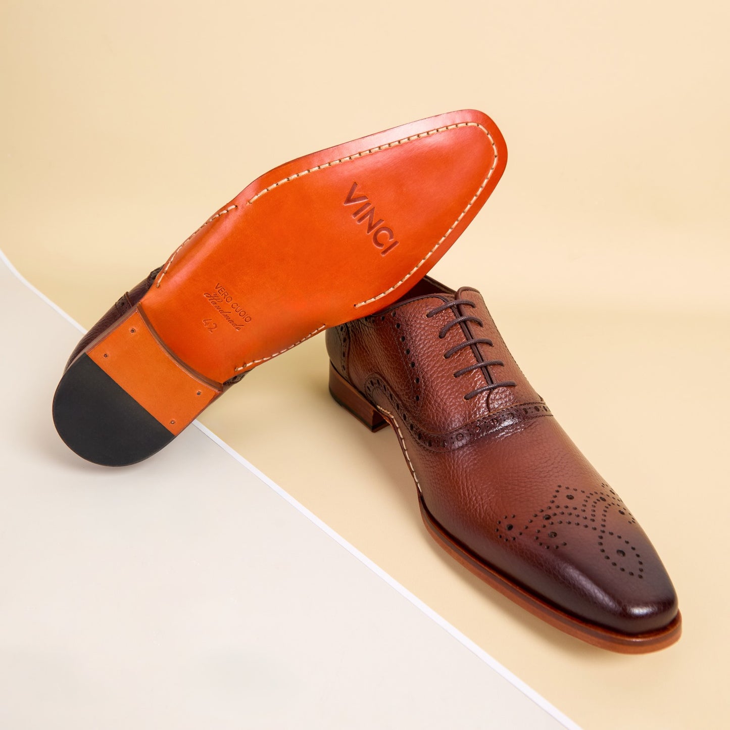 The Draco Handmade Tan Semi Brogue Oxford Men Shoe