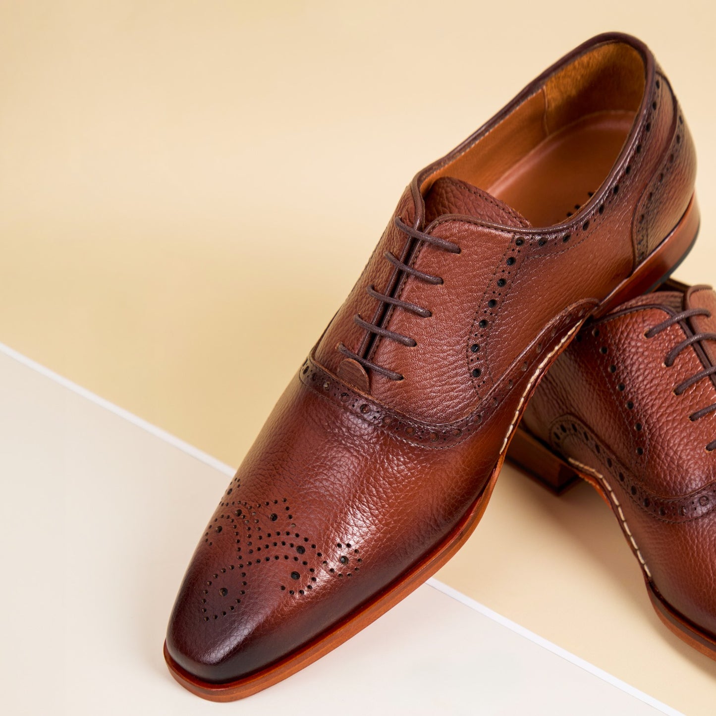 The Draco Handmade Tan Semi Brogue Oxford Men Shoe