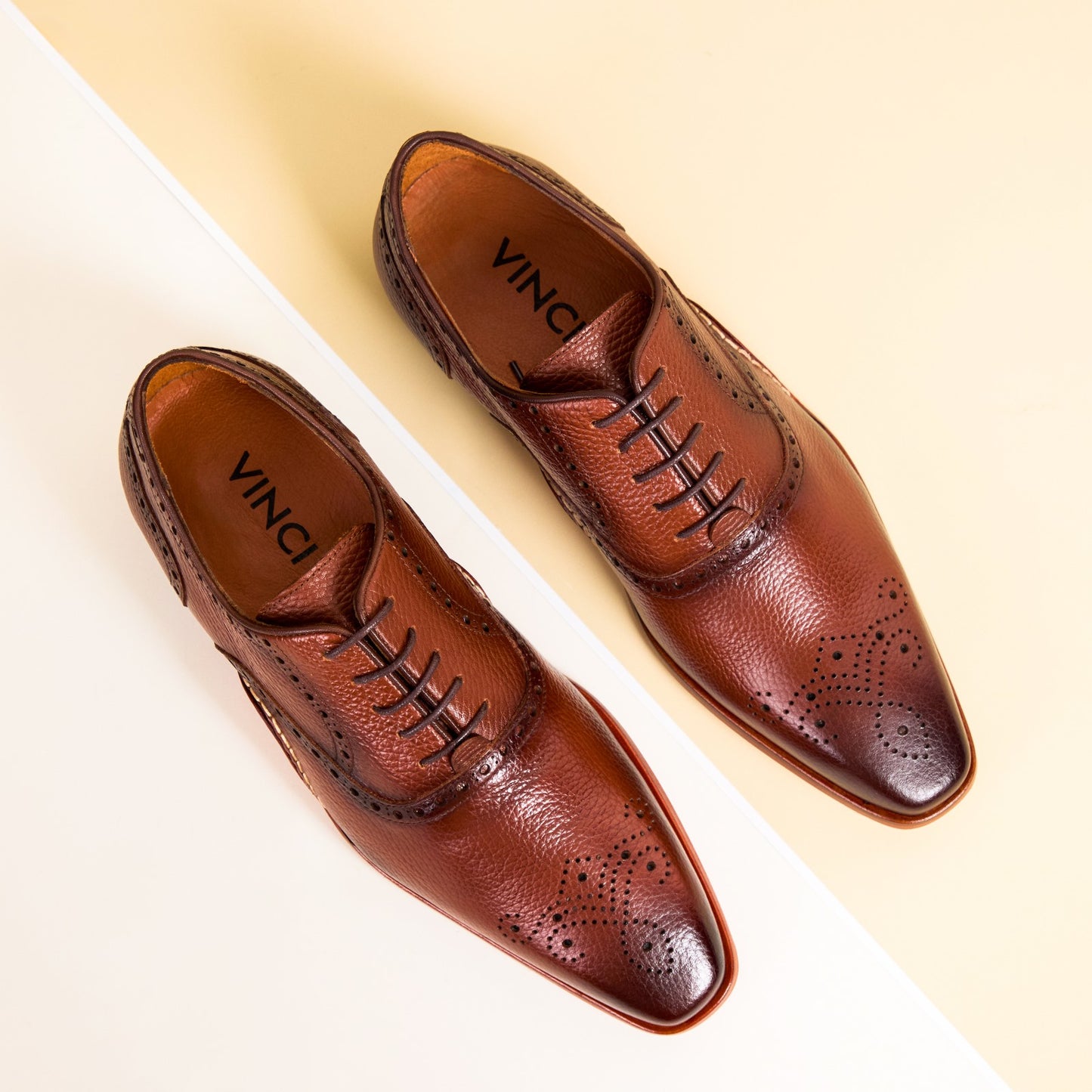The Draco Handmade Tan Semi Brogue Oxford Men Shoe