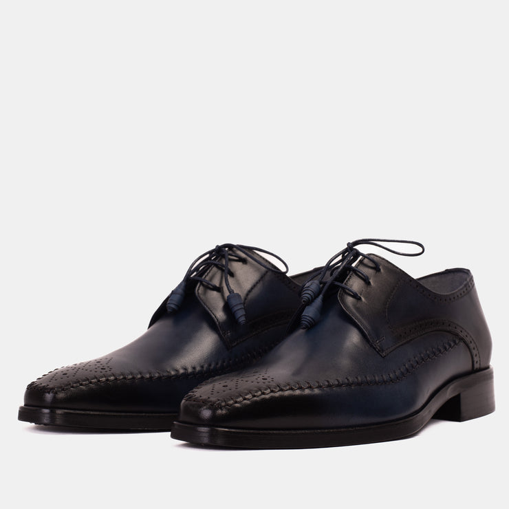 The Moon Navy Blue Leather Derby Shoe