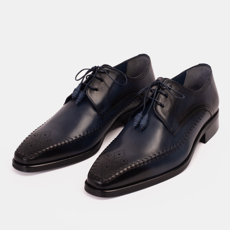 The Moon Navy Blue Leather Derby Shoe