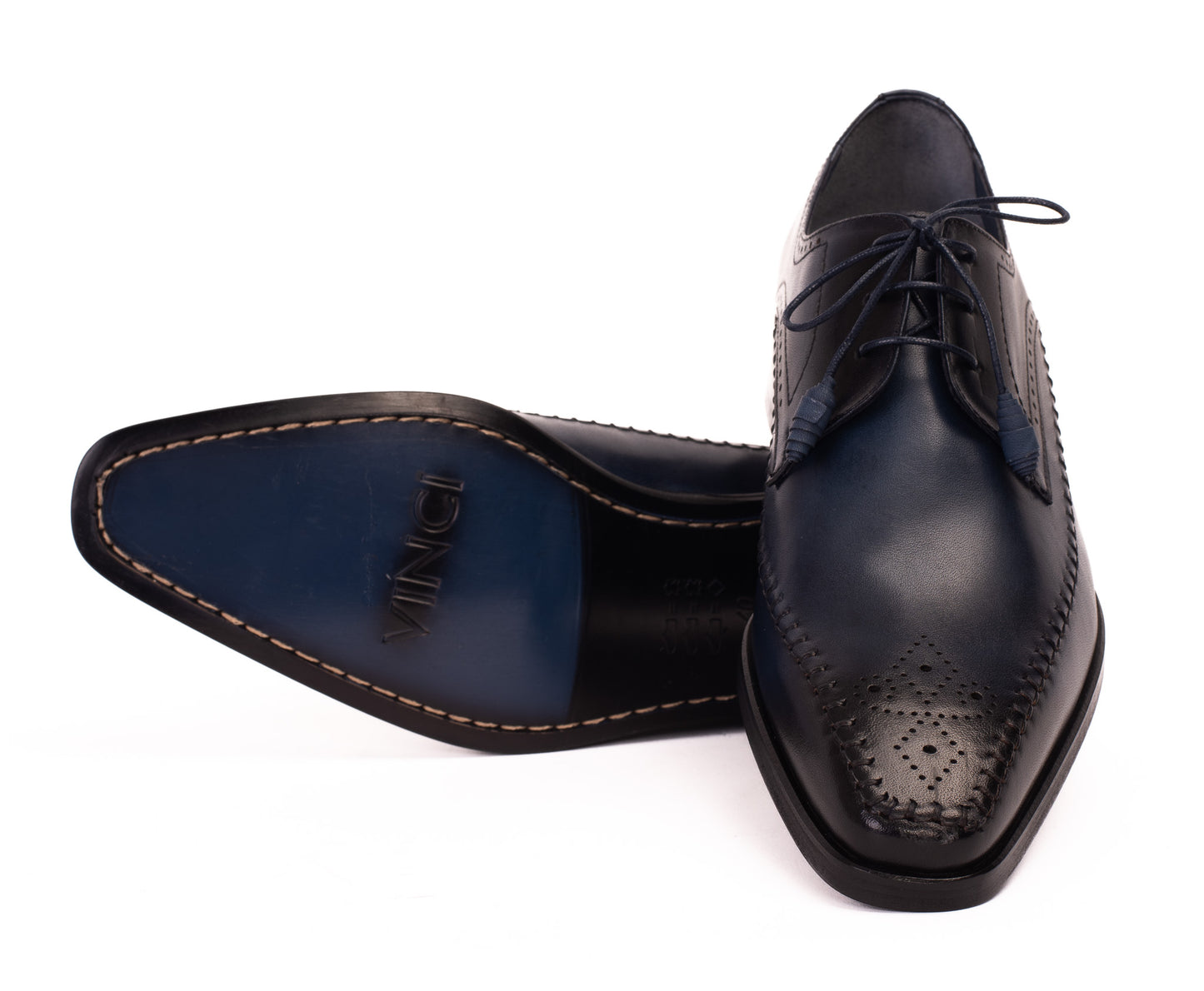 The Moon Navy Blue Leather Derby Men  Shoe