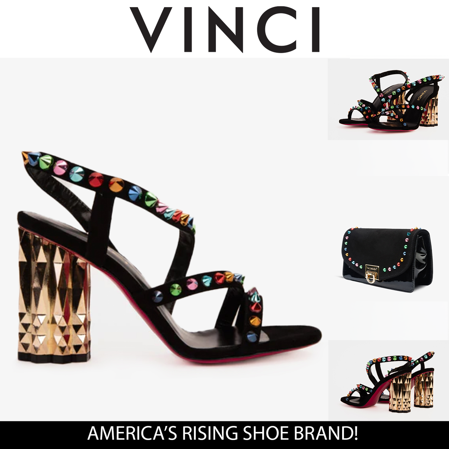 The Caris Black Block Heel Spike Leather Women Sandal