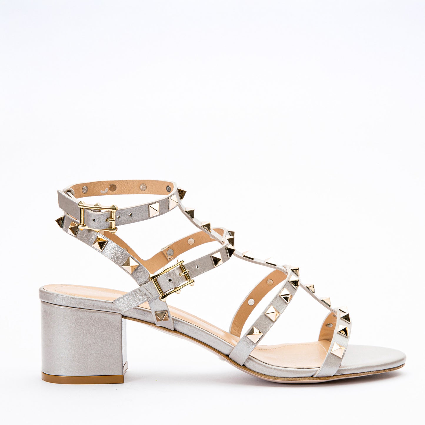 Sandalia de mujer con múltiples tiras de piel beige Nejapa
