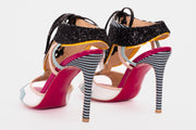 The Santa Amaro White Glitter Leather T-Strap Lace -Up Sandal