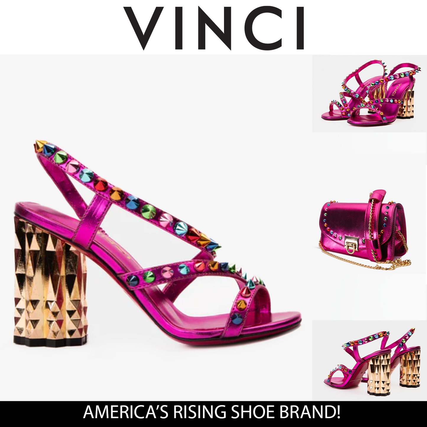 The Caris Fuchsia Block Heel Spike Leather Women Sandal