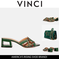 صندل نسائي بكعب سميك من الجلد اللامع باللون الأخضر من بالما