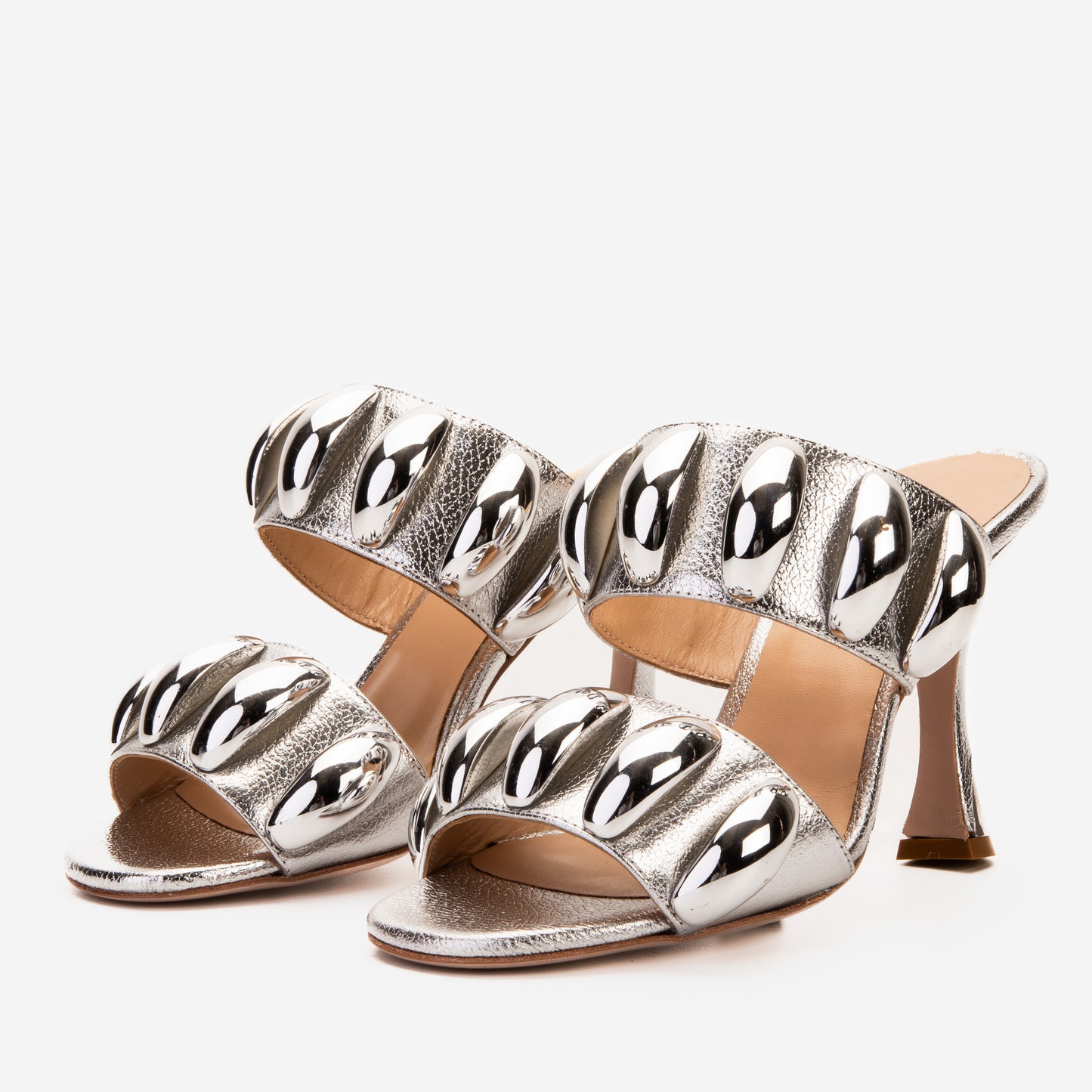 Las Sandalias de Mujer de Cuero Plateado Eclipse