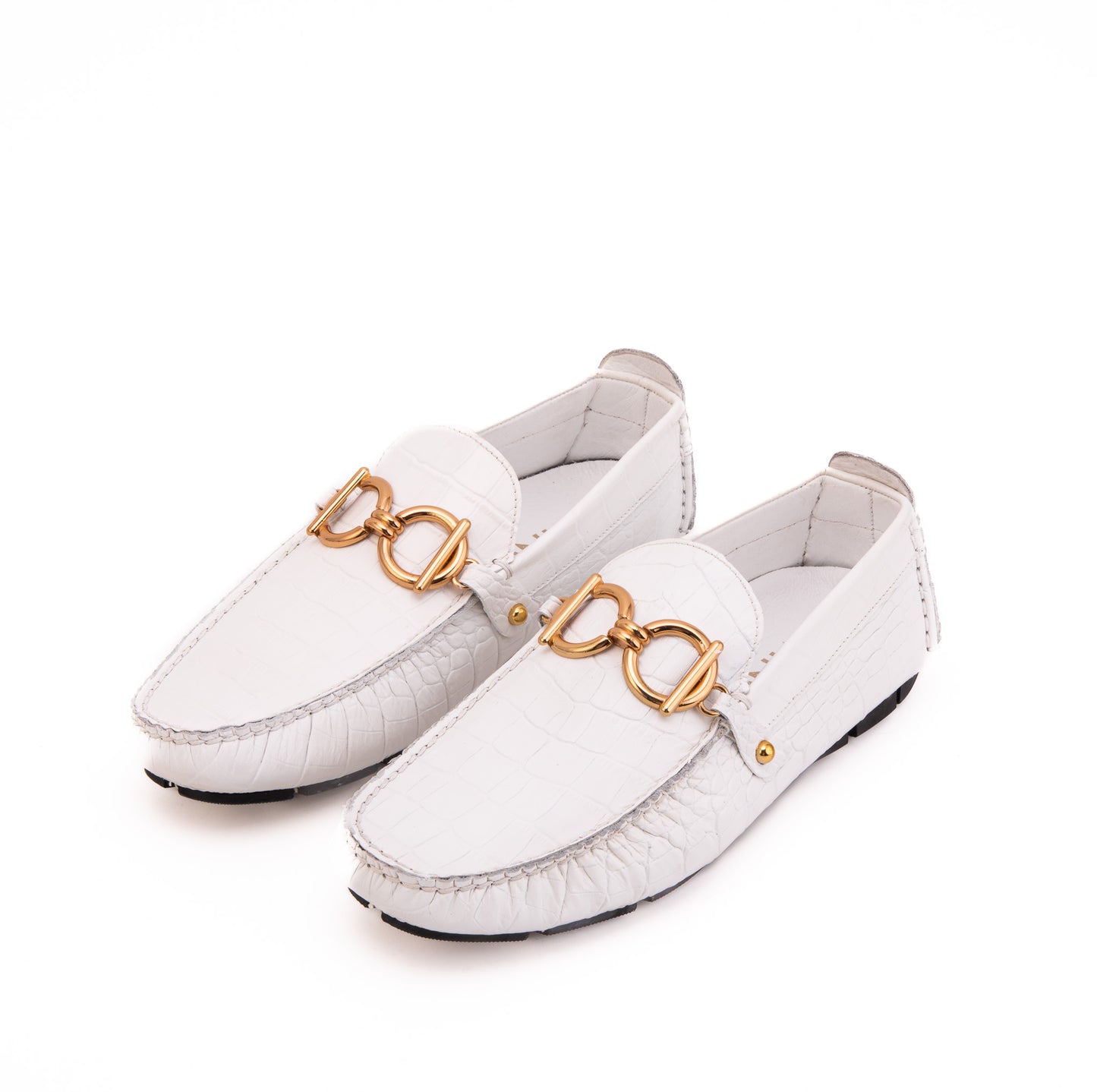 The Pisa White Leather Bit Drive Loafer Men Shoe