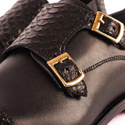 The Bishkek Black Leather Cap Toe Double Monk Strap Shoe