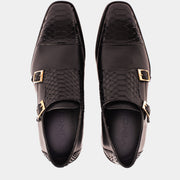 The Bishkek Black Leather Cap Toe Double Monk Strap Shoe
