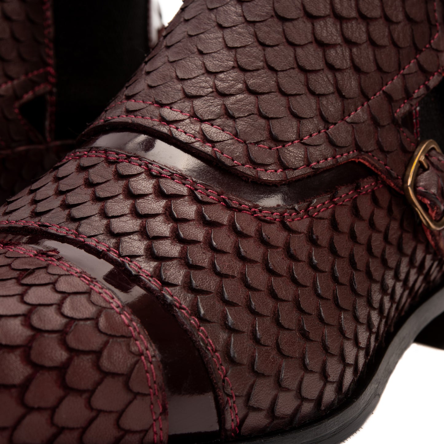 The Orion Burgundy Snakeskin Pattern Leather Double Monk Strap Boot