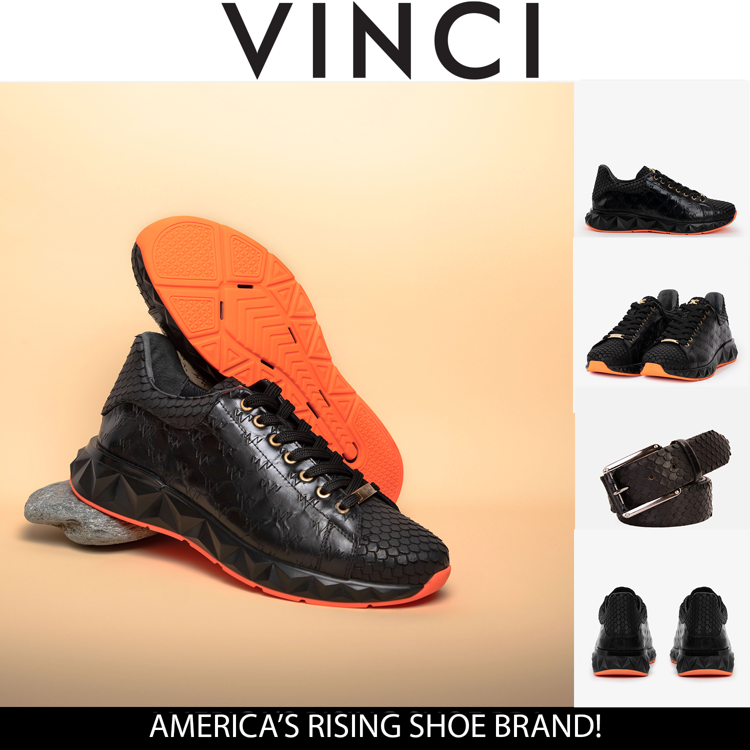 The Caesars Black Leather Men Sneaker – Vinci Leather Shoes