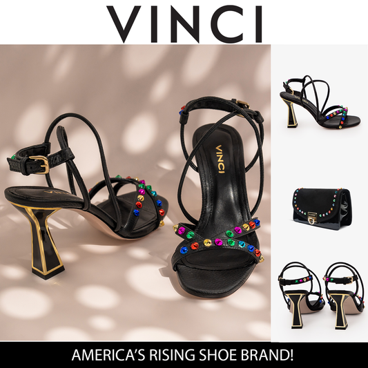 Sandalia de tiras de cuero negro Aurora para mujer