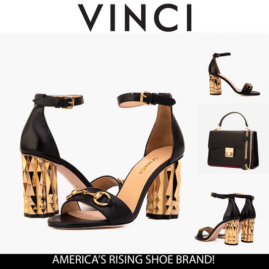 The Avlonya Block Heel Black Leather Ankle Strap Women Sandal