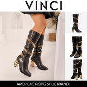 حذاء Gladiator الجلدي الأسود بطول الركبة للنساء