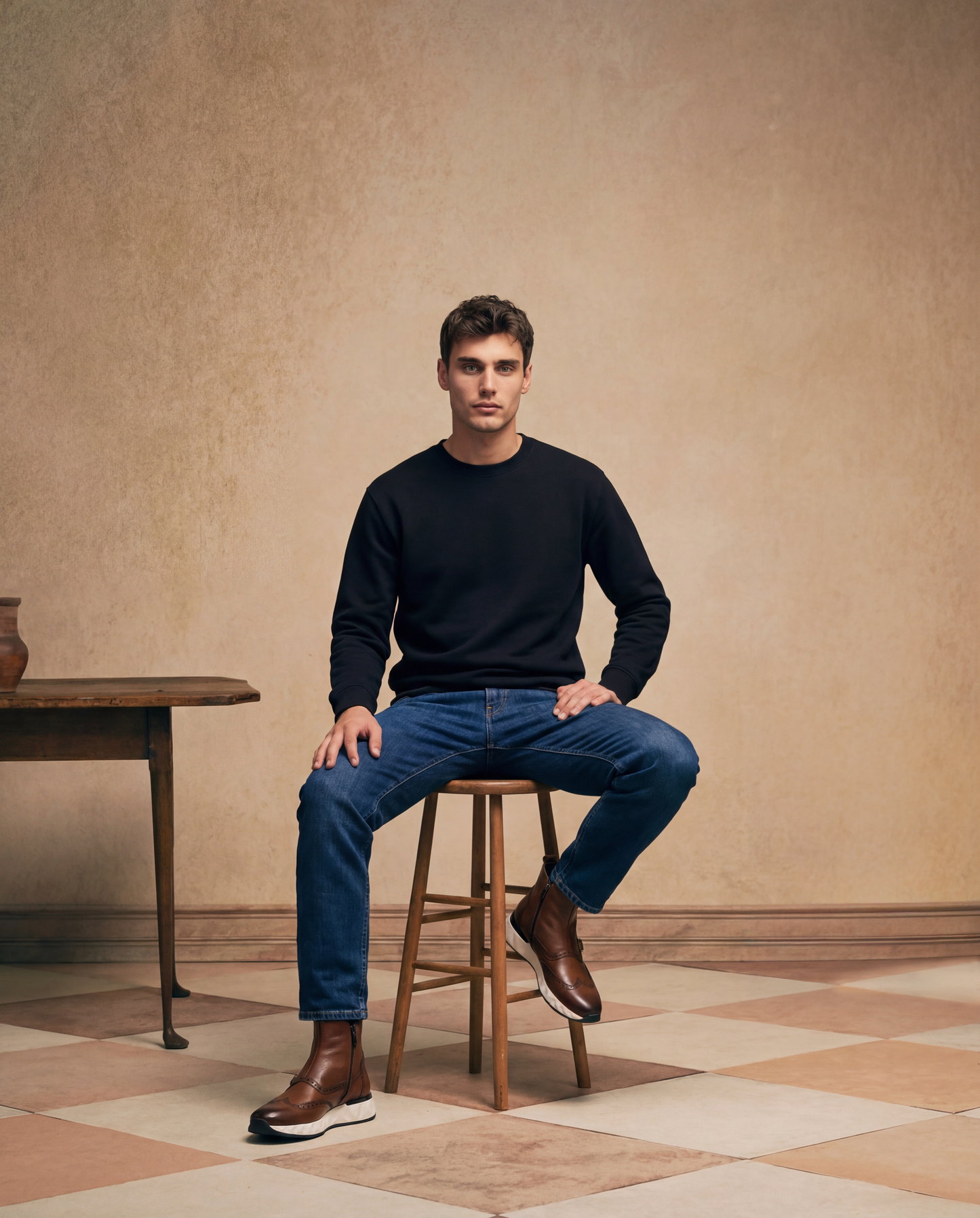 La bota de hombre de cuero marrón con hebilla Stealth Wingtip