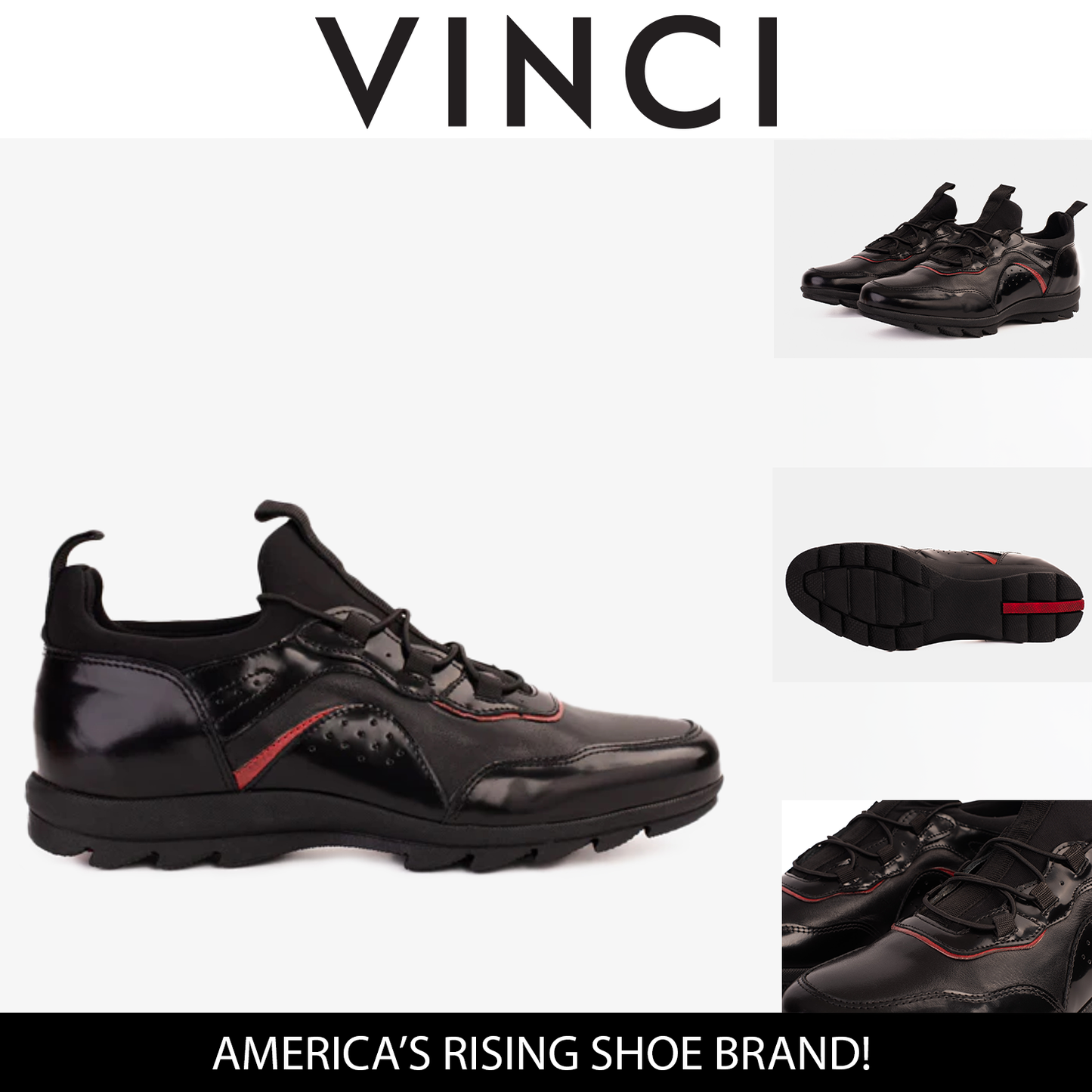 ¡Venta Final de los Zapatos Casual para Hombre Madrid de Cuero Negro y Rojo!