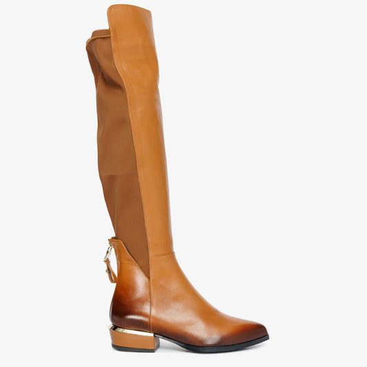 حذاء Fairoks Tan Leather بطول الركبة للنساء