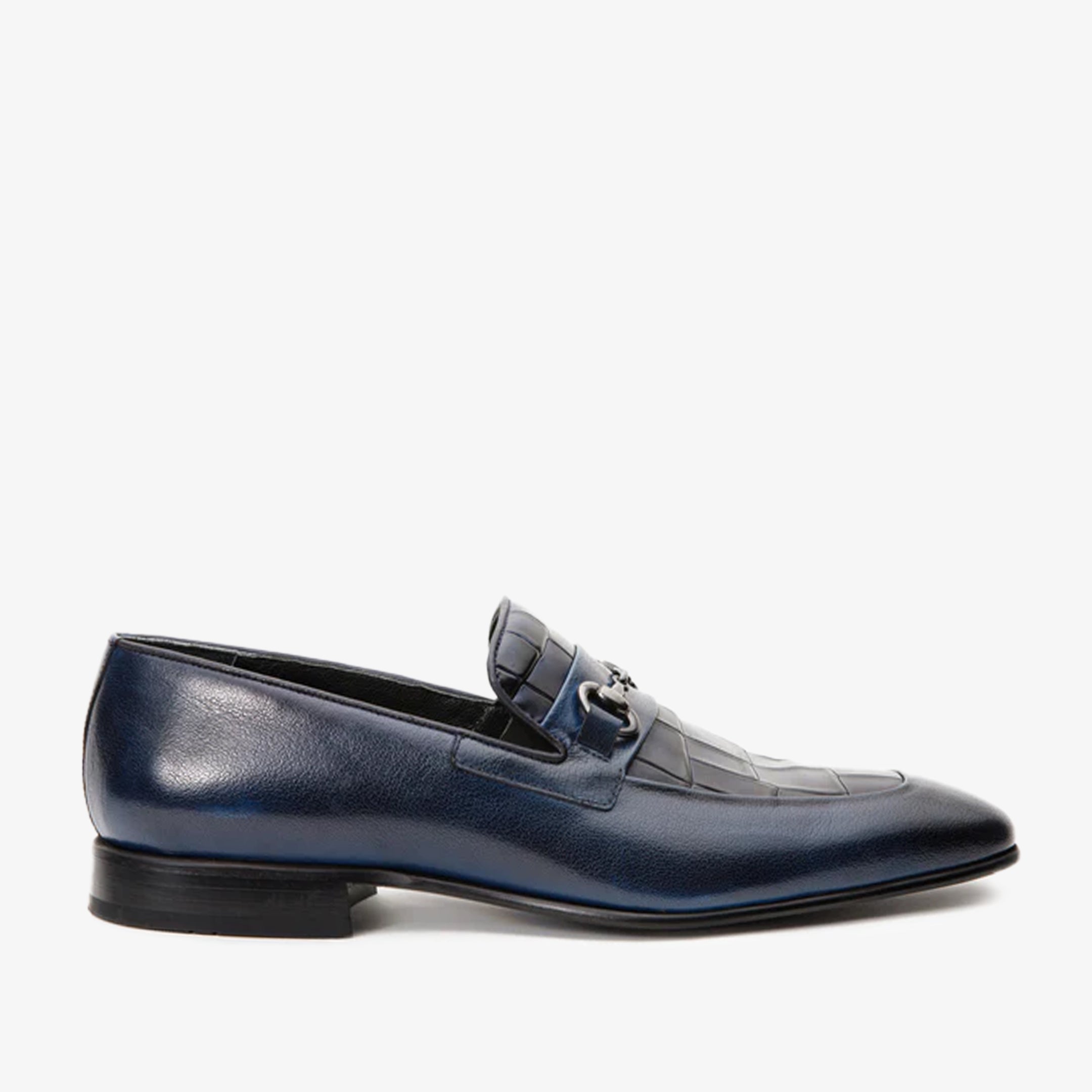 Los zapatos de hombre Pusan Navy Blue Leather Bit Loafer ¡Venta Final!