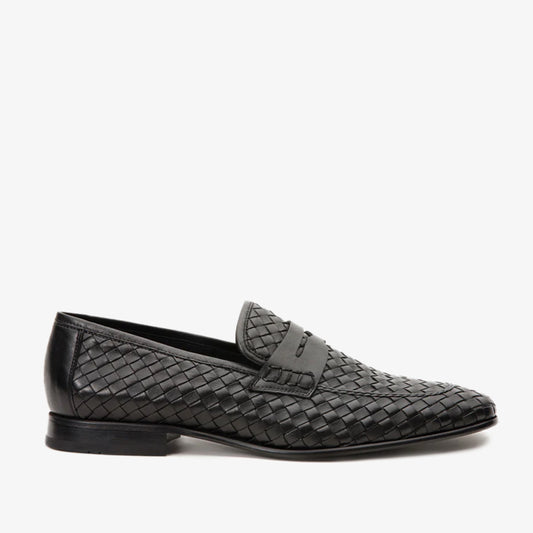 The Grand Woven Leather Black  Men Shoe Penny Loafer