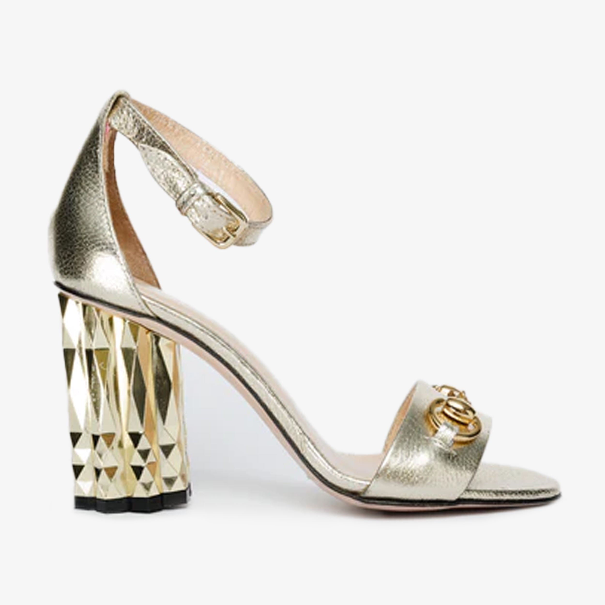 The Avlonya Block Heel Gold Leather Ankle Strap Women Sandal
