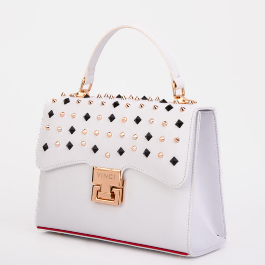 El bolso de mano Infanta de piel con pinchos blancos 