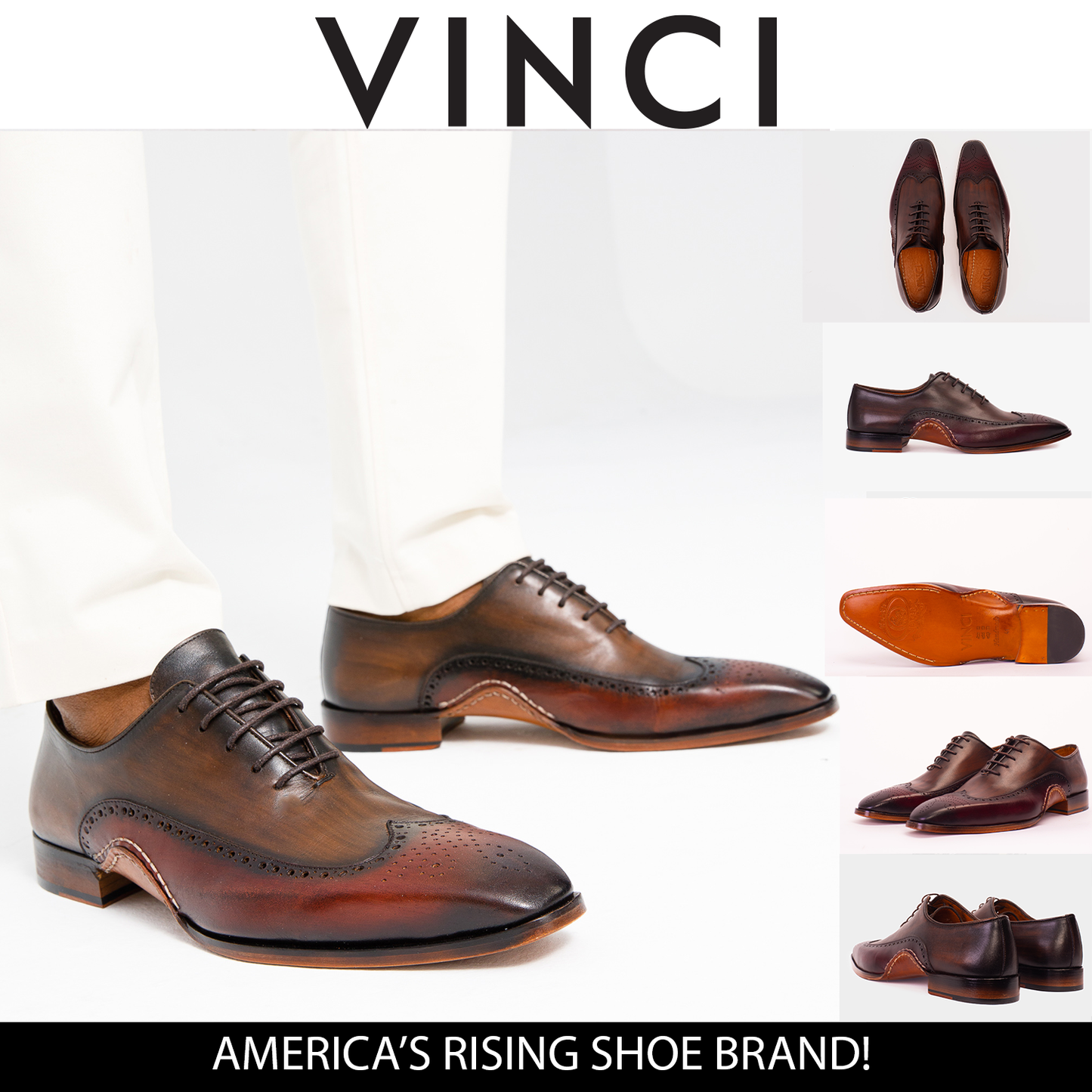 Zapato Oxford con punta de ala burdeos para hombre de The Royal Hand Craft