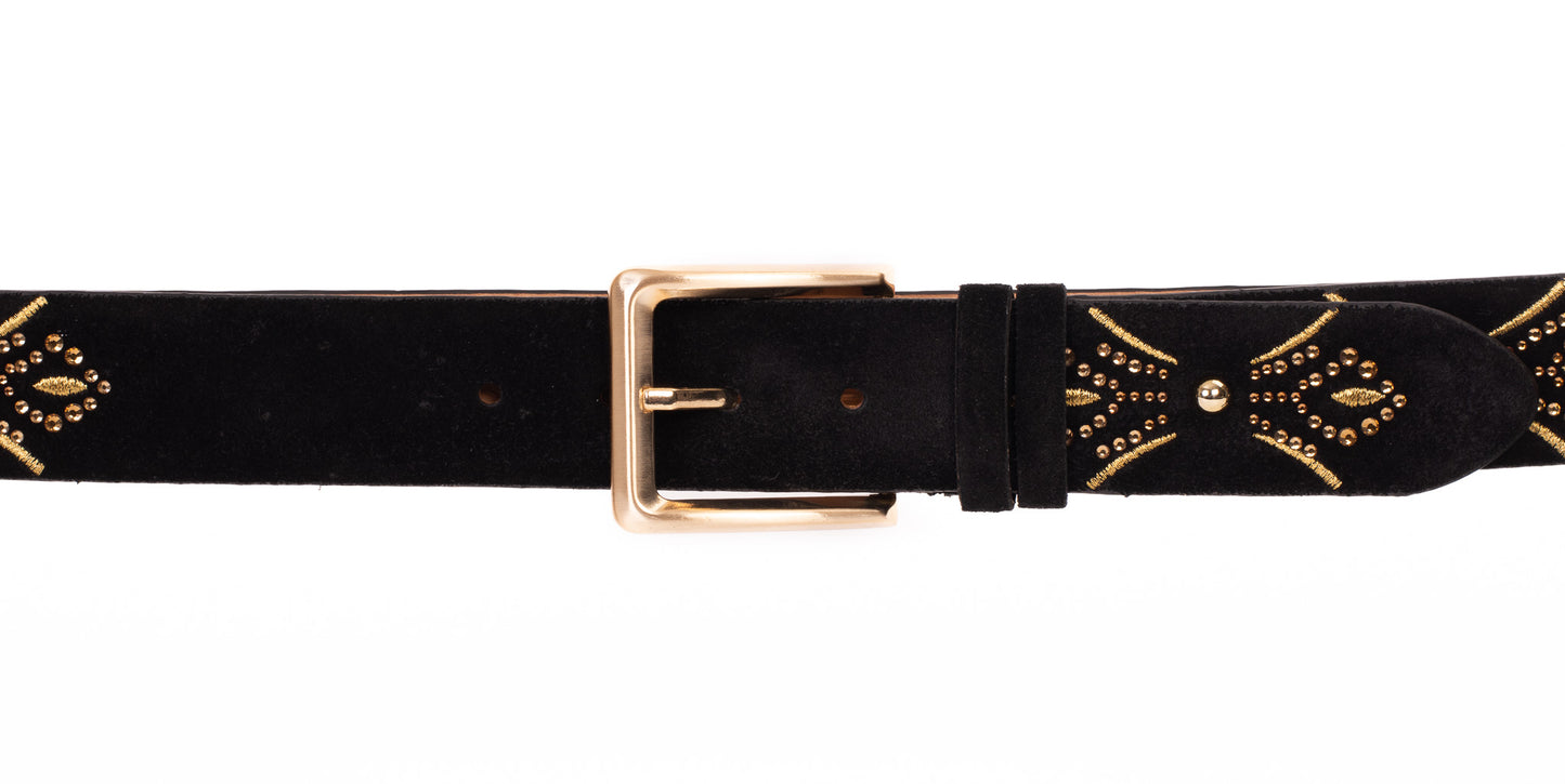 The Lazio Black Suede Leather Belt