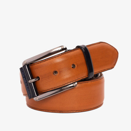 The Maratea Tan & Navy Leather Belt