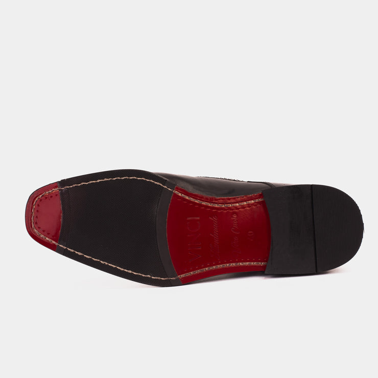 The Bishkek Black Leather Cap Toe Double Monk Strap Shoe