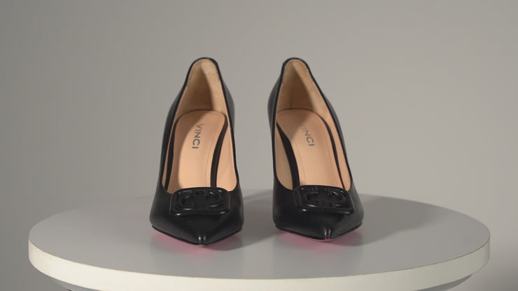 The Maneadero Black Leather Pump Fuchsia Sole